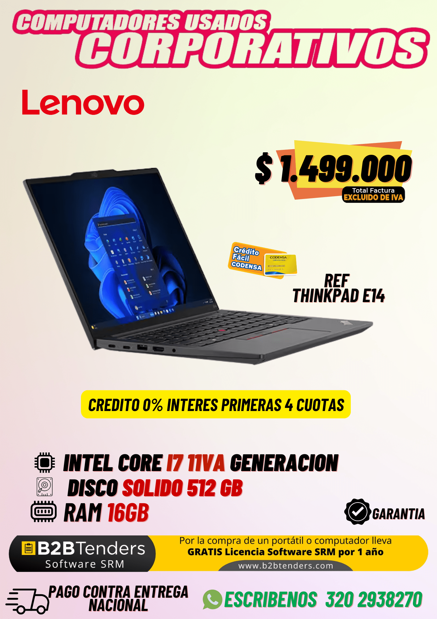 Lenovo ThinkPad E14 – Intel Core i7 11ª Gen, 16GB RAM, 512GB SSD | Portátil Corporativo Usado